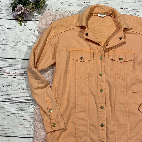Pilcro Anthropologie Jacket Distressed Terry Shacket Utility Peach - Picture 8 of 10